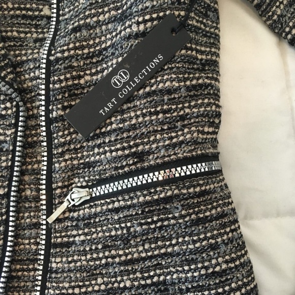 Tart Collections Amber Jacket Metallic Tweed Moto Style Zip Gray Combo,SizeS,NEW - Picture 3 of 11